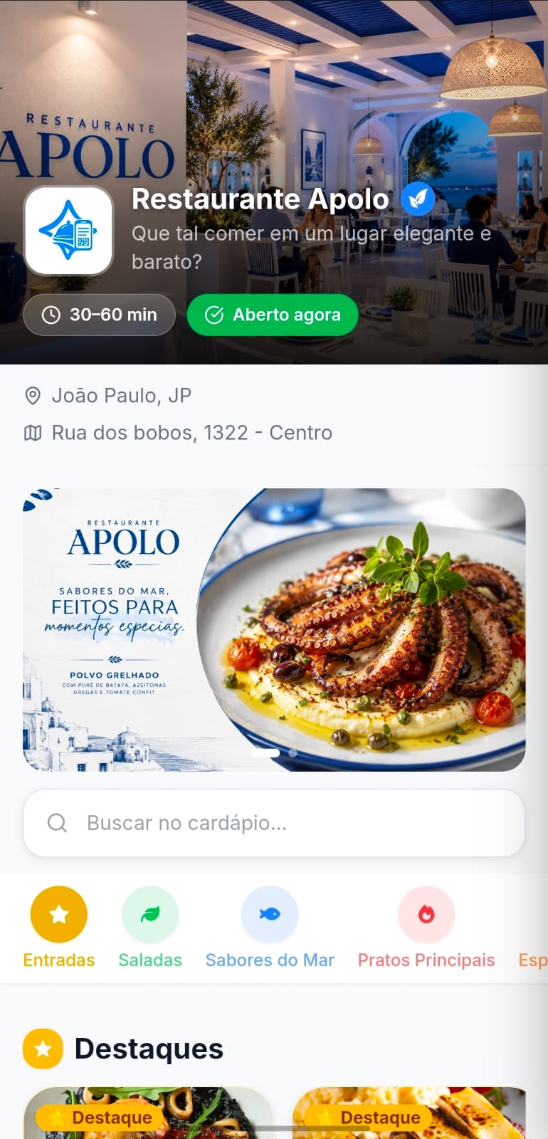 Cardápio digital ApoloMenu